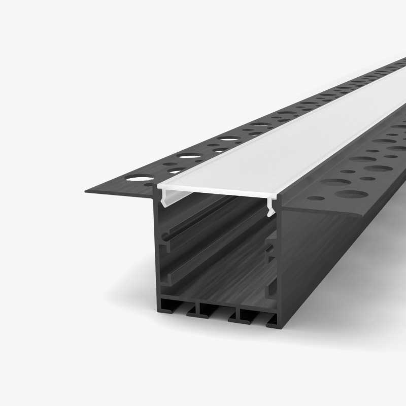 Crni ugradbeni aluminijski profil za LED traku opalno bijeli difuzor 720 x 35.0 x 35.0 mm - Knauf ugradnja