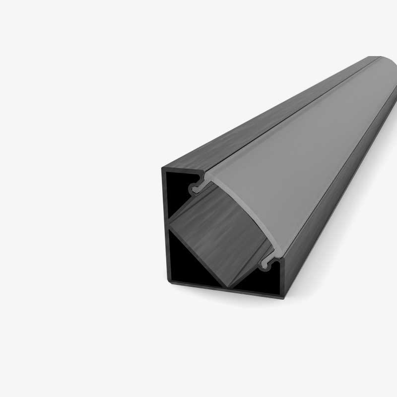 Crni kutni aluminijski profil za LED traku crni difuzor 19.0 x 19.0 mm