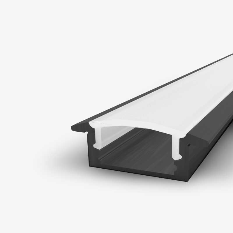 Crni ugradbeni aluminijski profil za LED traku bijeli difuzor 24.8 x 7 x 17.20 mm